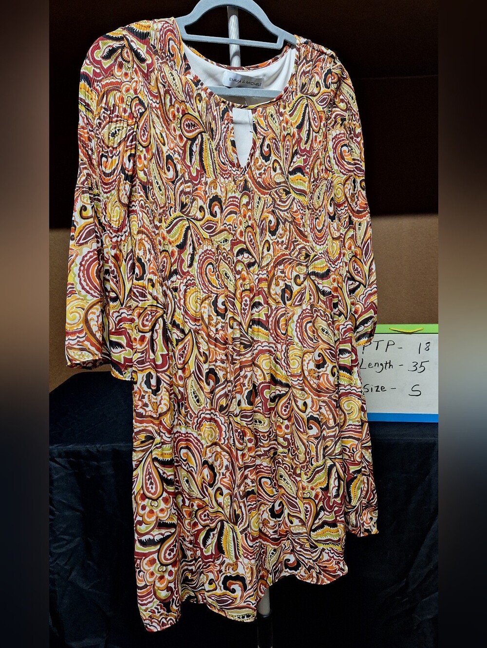 Emma & Michele Multicolor Paisley Midi Dress — Yellow, Orange, Red